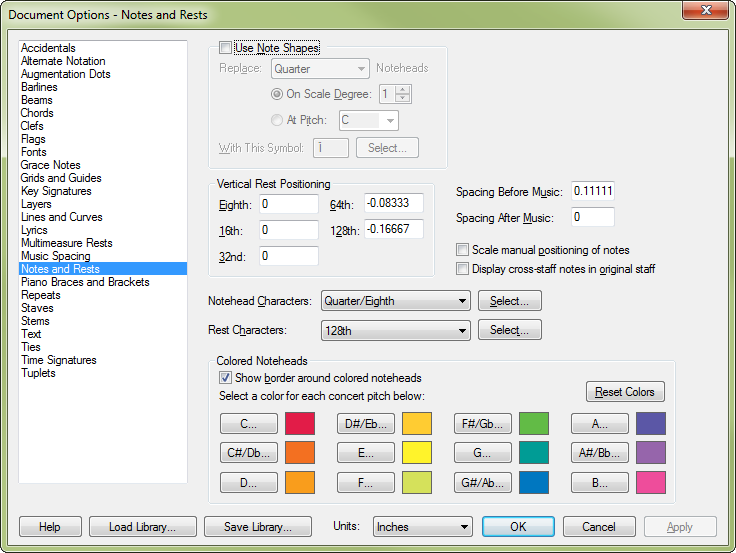 Document Options dialog box
